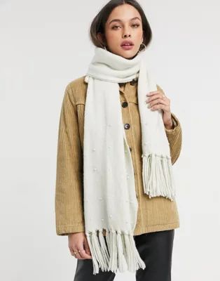 Oasis scarf with pearl detail in cream | ASOS UK