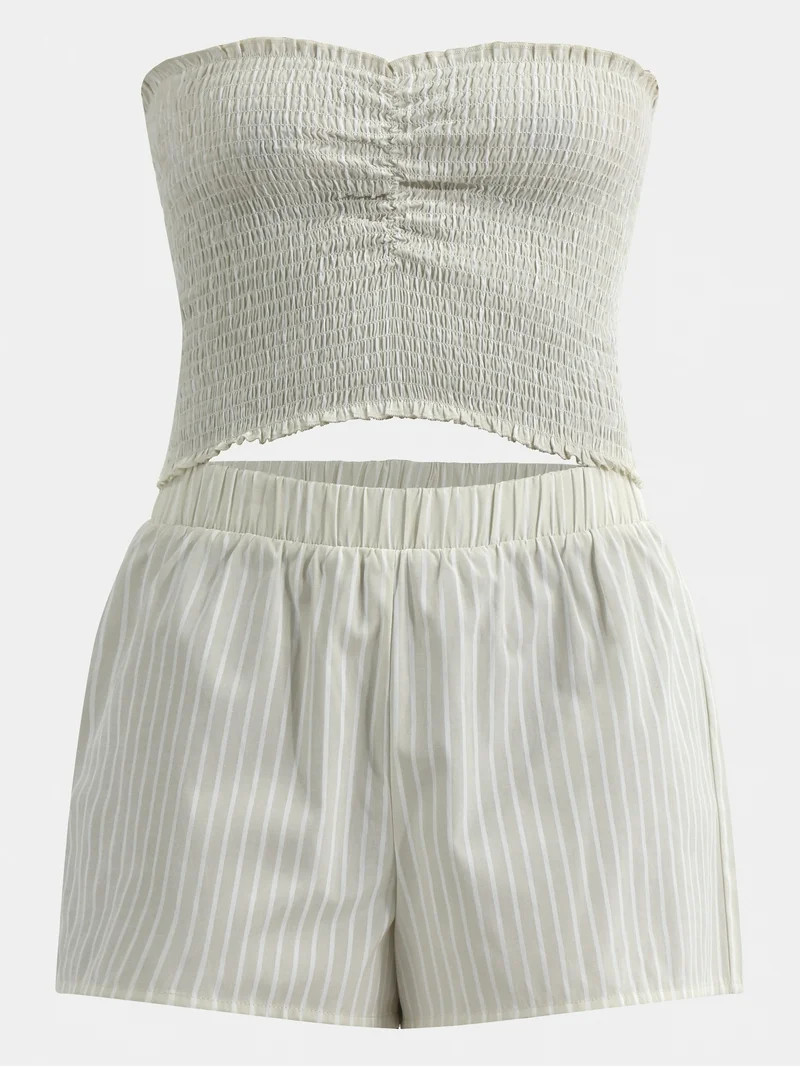 No Boundaries Smocked Tube Top and Shorts Set, 2-Piece, Women's | Walmart (US)