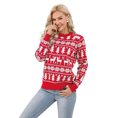 BLUEMING Women's Family Christmas Sweater Reindeer & Snowflake Knit Pullover - Premium Interior for Festive Comfort Red M | Target