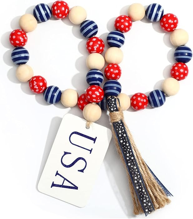 Jetec 4th of July Red White Blue Bead Garland 250th Patriotic Wood Tassle Bead Decorations Red Bl... | Amazon (US)
