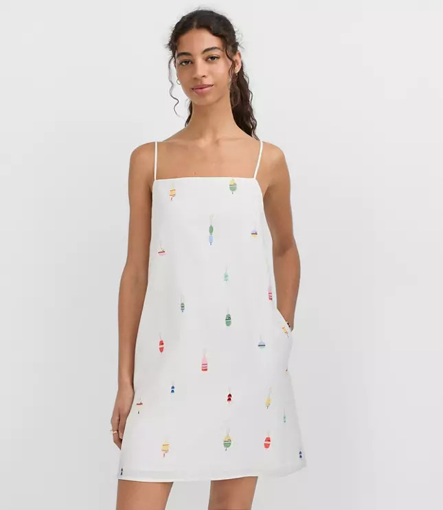 Tall Nautical Linen Cotton Strappy Mini Pocket Dress | LOFT