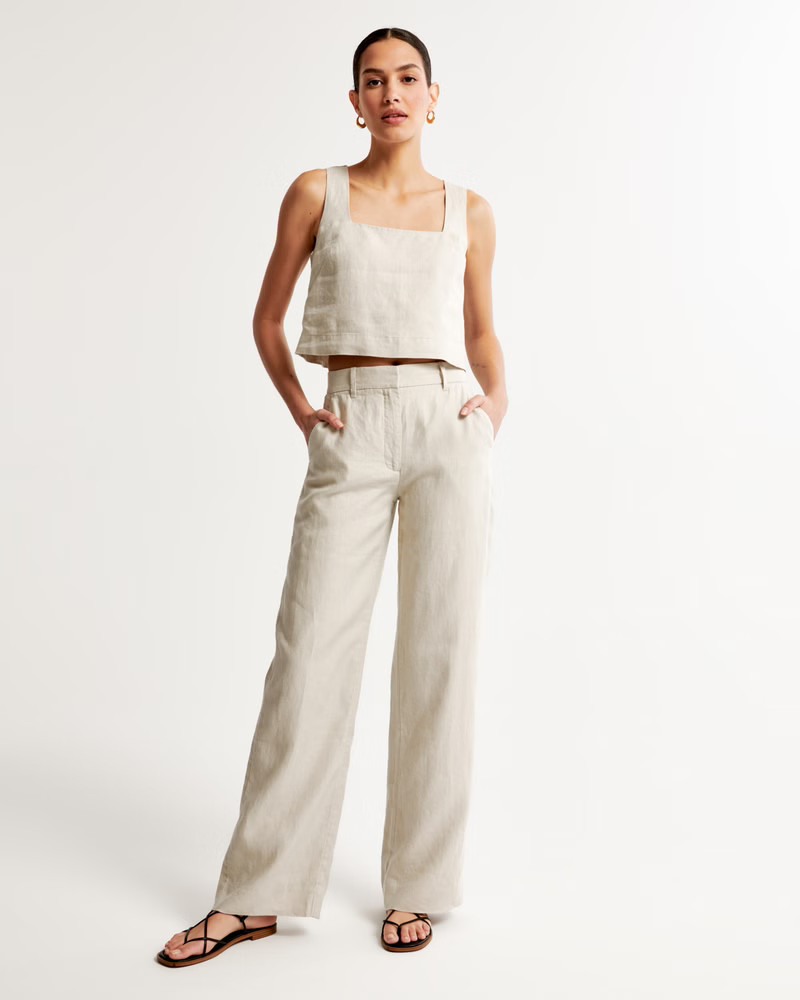 Premium Linen Flat Front Wide Leg Pant | Abercrombie & Fitch (US)