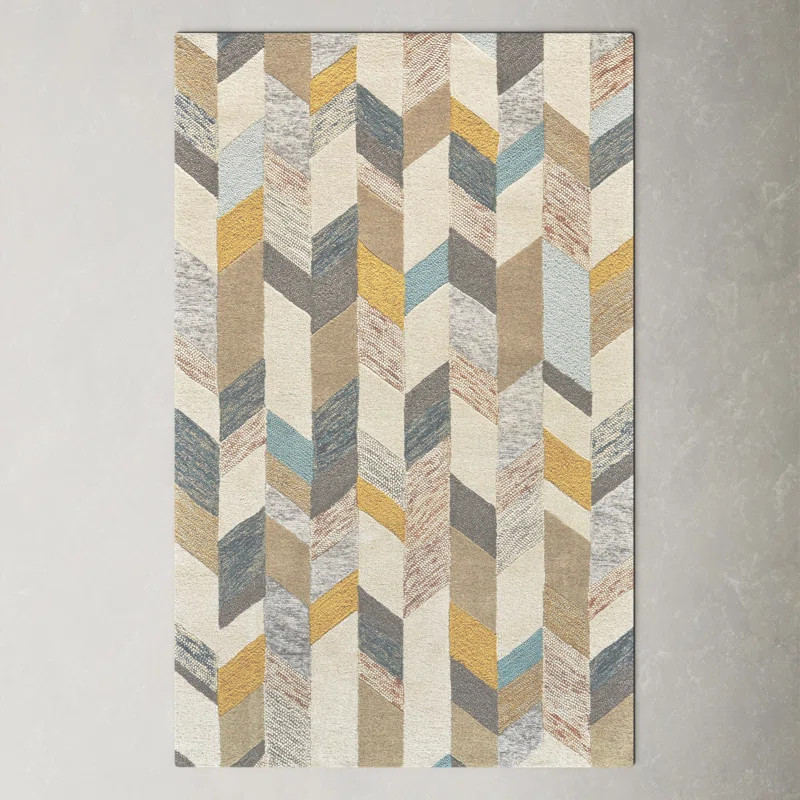 Binada Hand Tufted Graphic Chevron Rug, Gold/Blue | Wayfair North America