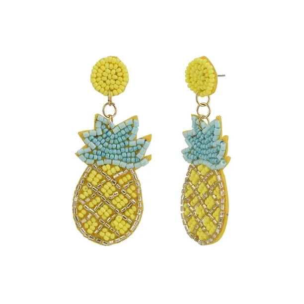 Time and Tru Women's Yellow Beaded Pineapple Drop Earring | Walmart (US)