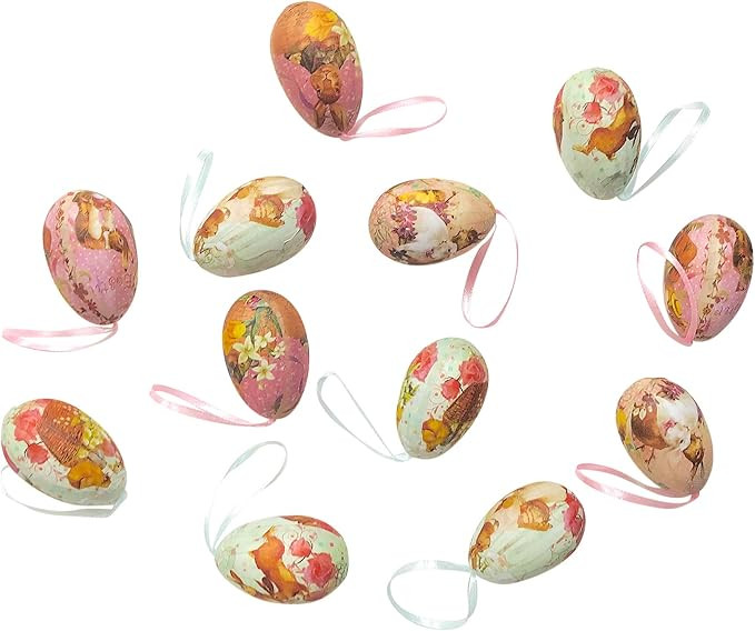 Nantucket Home Colorful Easter Egg Tree Ornaments with Ribbon Loops for Hanging: Brown Hare Bunny... | Amazon (US)