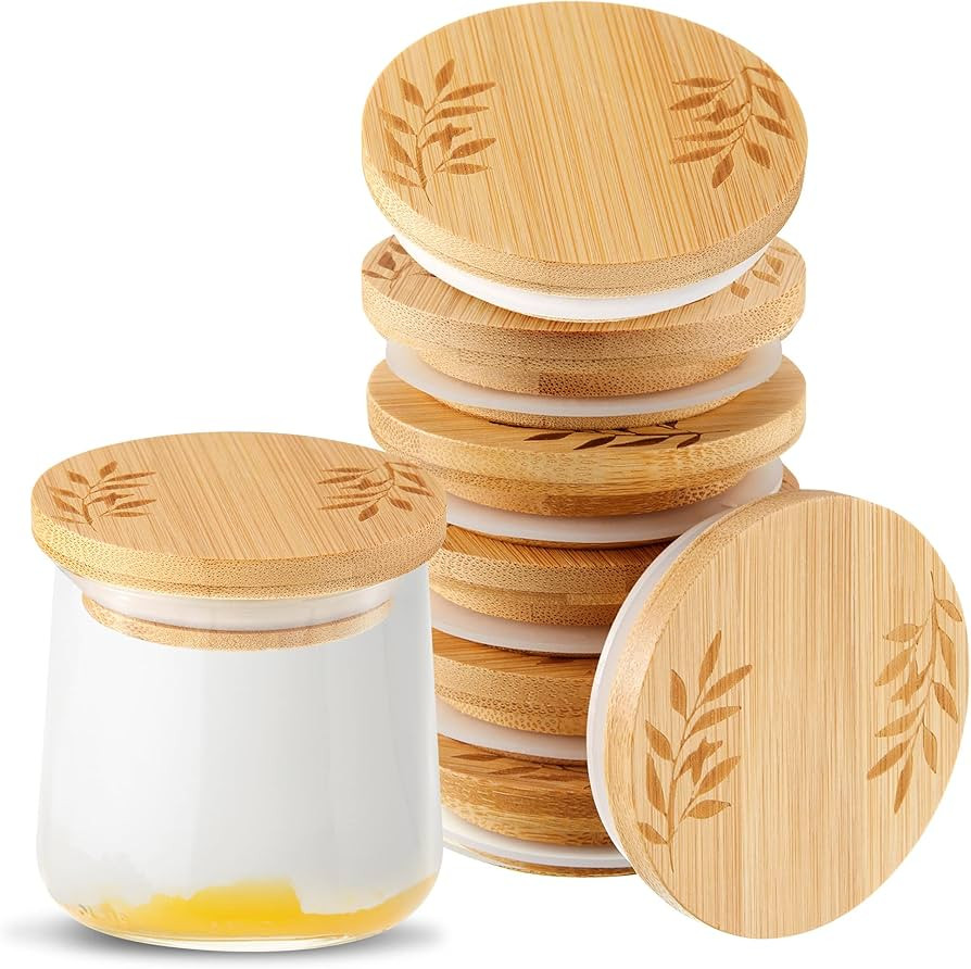 Tessco 9 Pcs Yogurt Jar Lids Set Bamboo Wooden Lids Compatible with Oui Yogurt Jars Round Reusabl... | Amazon (US)