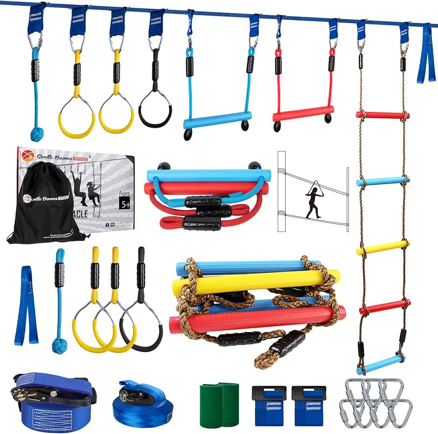 Ninja Warrior Obstacle Course for Kids, 2×56ft Slackline Kit with 8 Ninja Accessories - Monkey B... | Amazon (US)