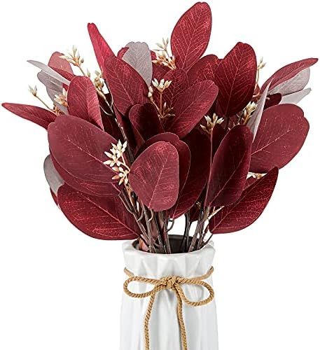 10 Pieces 11.4 Inches Artificial Eucalyptus Leaves Burgundy Flowers Bouquet Filler Silver Dollar ... | Amazon (US)