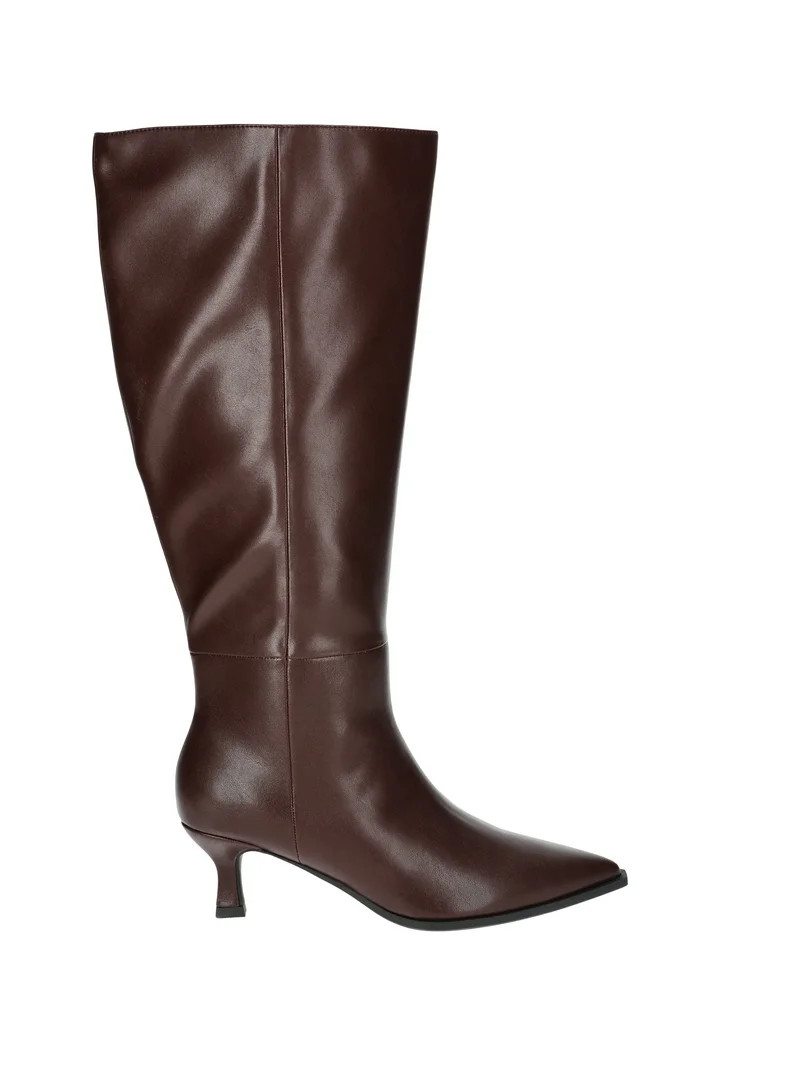 Madden NYC Women's Faux Leather Knee High Boots with Kitten Heel, Wide Calf Available | Walmart (US)