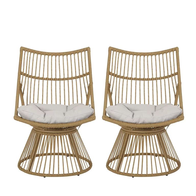 Jabe Wicker Outdoor High Back Lounge Chairs, Set of 2, Light Brown and Beige | Walmart (US)
