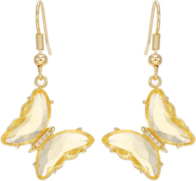 Dainty Butterfly Drop Dangle Earrings Butterfly Cubic Zirconia Glass Gold Plated Hypoallergenic E... | Amazon (US)