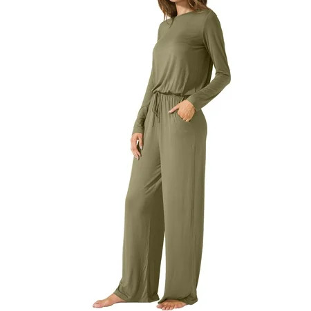 LEVACA Womens O Neck Loose Wide Legs Casual Jumpsuits with Pockets | Walmart (US)