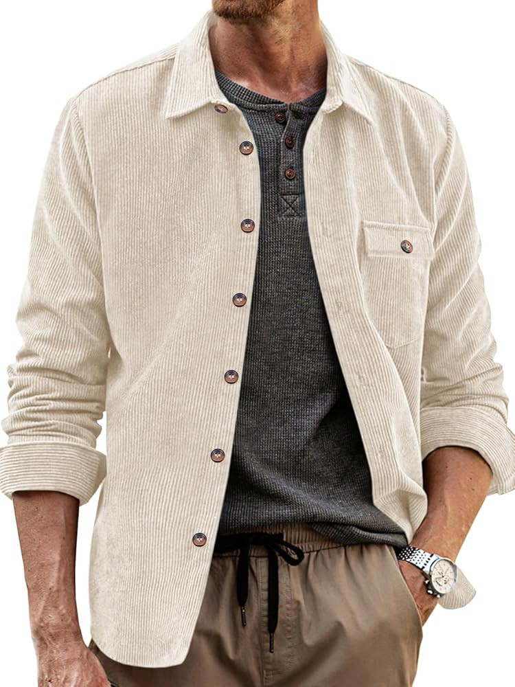 Runcati Mens Corduroy Button Down Jacket Casual Long Sleeve Shirts Ribbed Lightweight Shacket Jac... | Amazon (US)