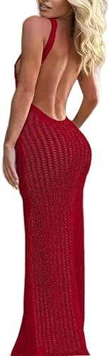 CXINS Women Crochet Knit Swimsuit Cover Up Backless Hollow Out Beach Maxi Dress 2026 Summer Bathi... | Amazon (US)