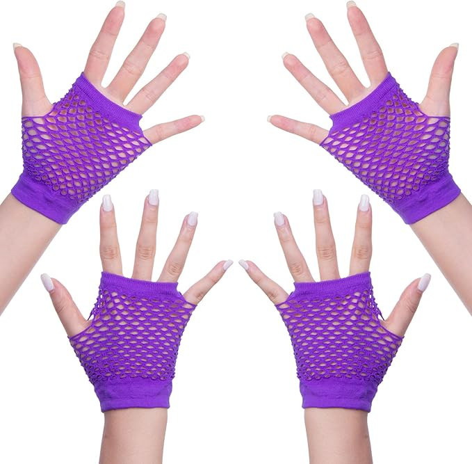 ALVOGIMOR 2 Pairs Short Fingerless Fishnet Gloves Neon Fishnet Gloves for Womens 80's Themed Part... | Amazon (US)