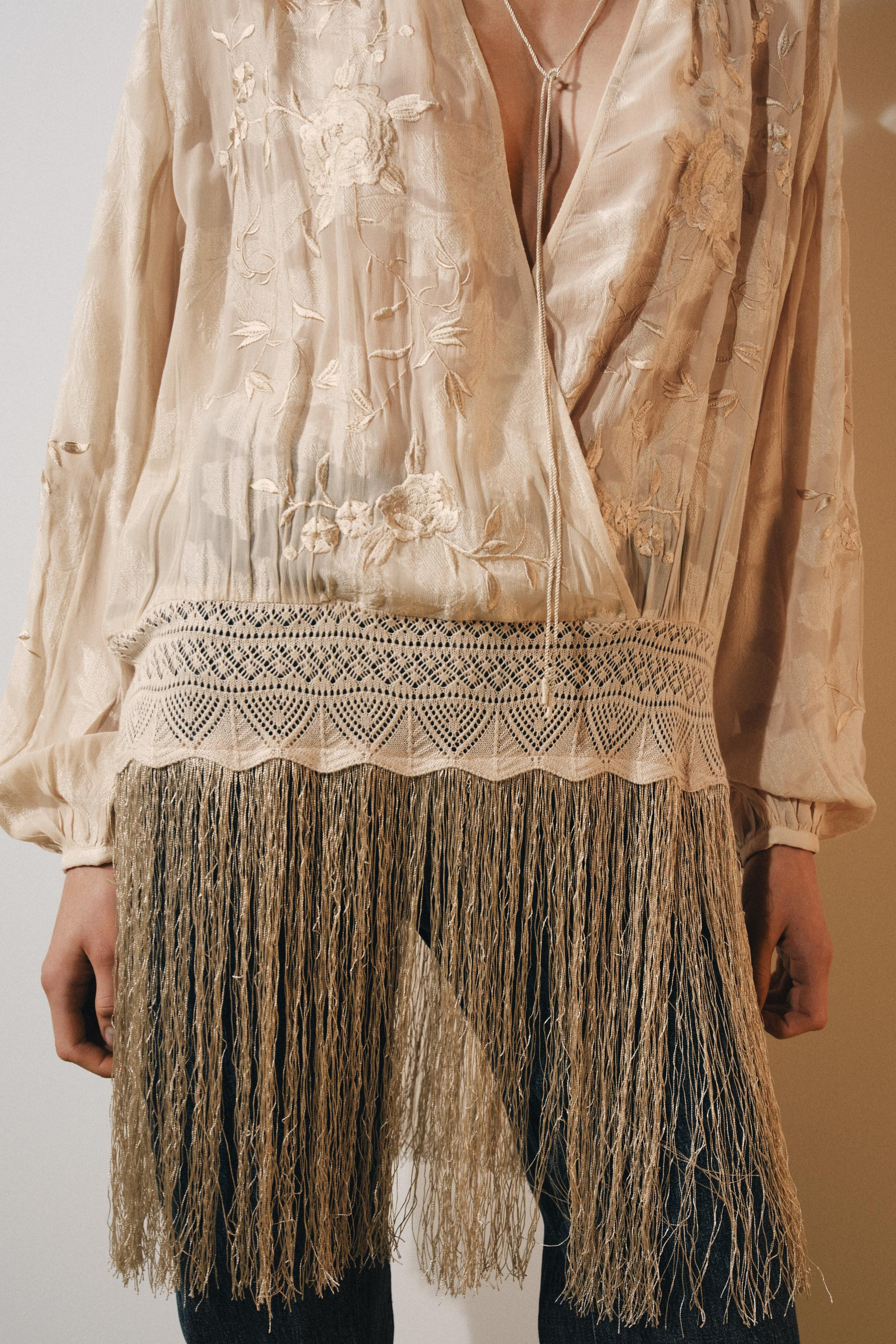 ZW COLLECTION EMBROIDERED FRINGE BLOUSE | Zara US