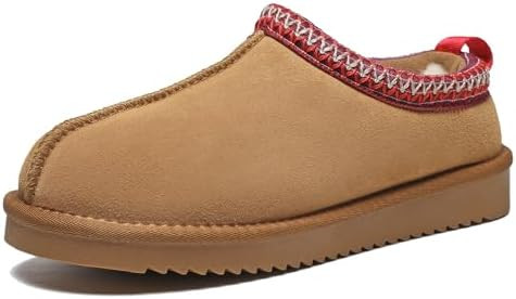 Women's Fuzzy Slippers Genuine Suede Leather Mini Boots Mens Fur Lining Winter Mules Cozy Warm Sh... | Amazon (US)