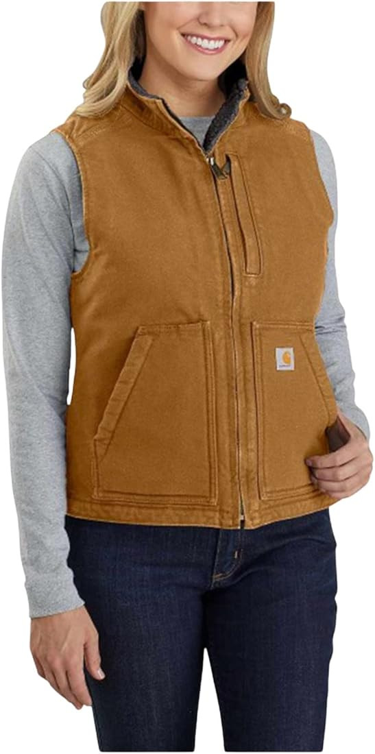 Carhartt Women's Relaxed Fit Washed Duck Sherpa-Lined Mock-Neck Vest | Amazon (US)
