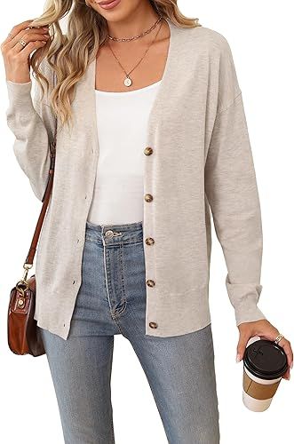 Arach&Cloz 2024 Fall Cardigan Sweaters for Women Fashion Button Business Casual Summer Clothes in... | Amazon (US)