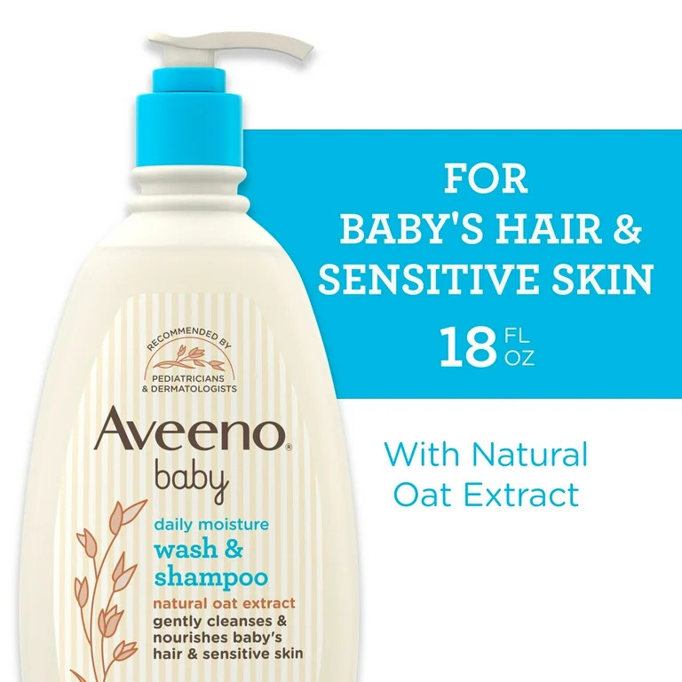 Aveeno Baby Daily Moisture Bath Body Wash & Shampoo, Liquid Soap, Oat Extract, 18 fl oz | Walmart (US)