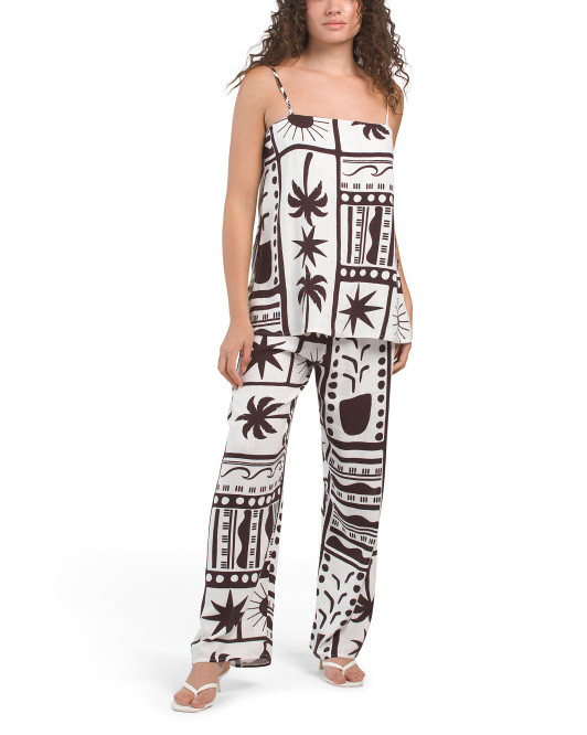 2pc Linen Blend Palm Print Top And Pant Set | TJ Maxx