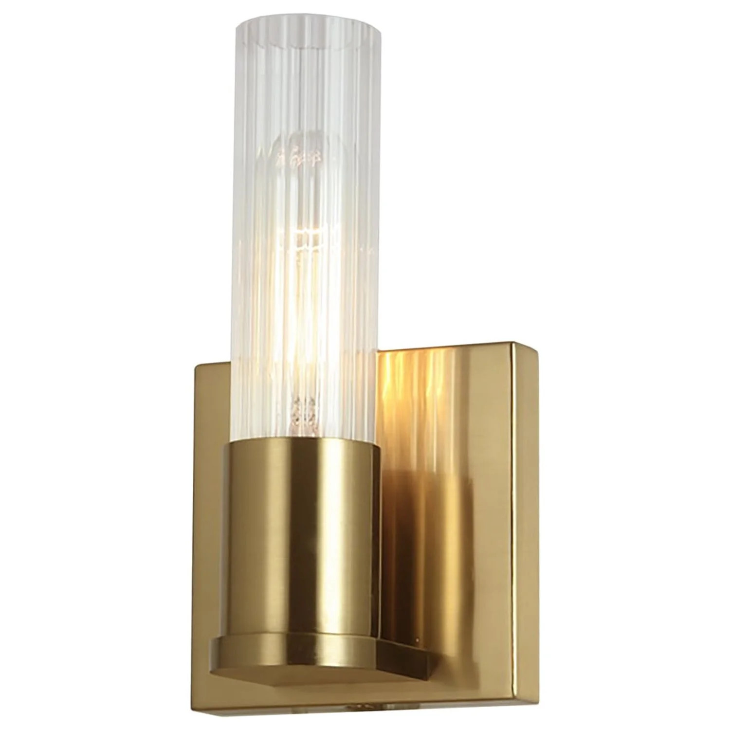 Dainolite TBE-41W-AGB Tube 1 Light Incand Wall Sconce, Aged Brass with Clear Fluted Glass - Walma... | Walmart (US)