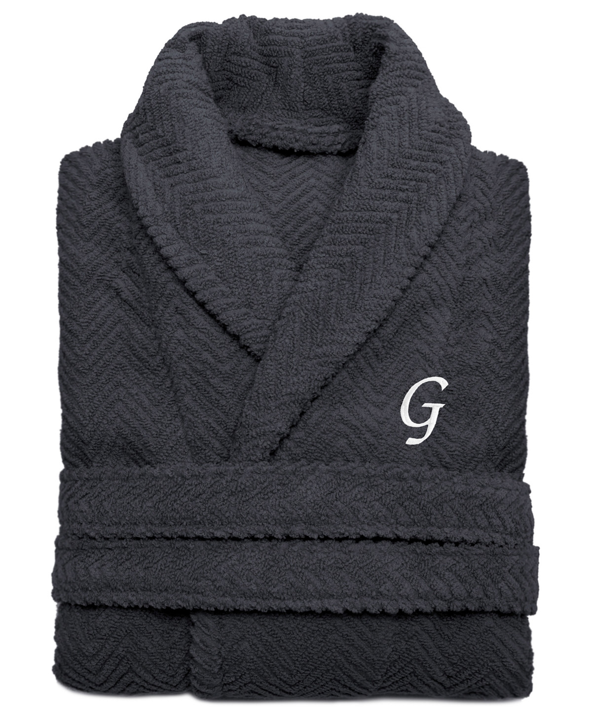 Linum Home 100% Turkish Cotton Personalized Unisex Herringbone Bath Robe - Charcoal/White G | Macy's