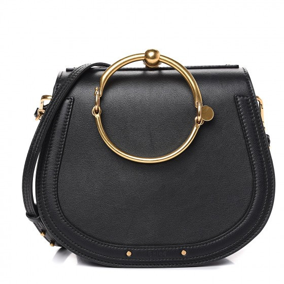 Calfskin Suede Medium Nile Bracelet Bag Black | Fashionphile