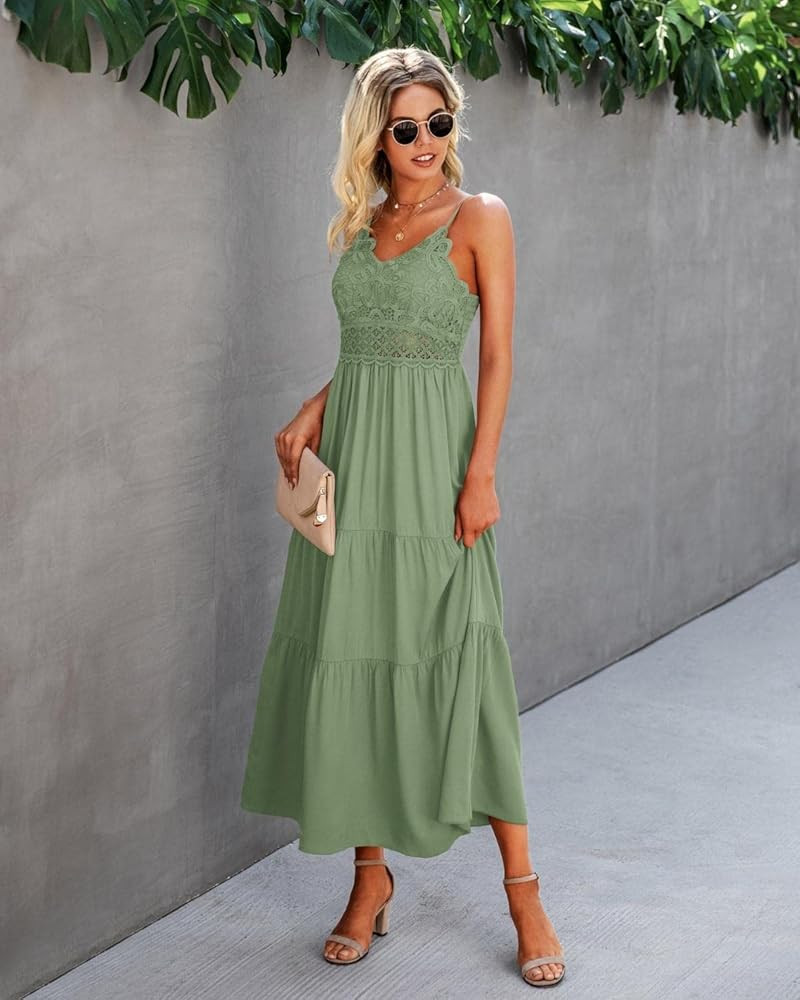 Dokuritu Women's Beach Crochet Lace Maxi Dress Solid Color Summer Spaghetti Strap Long Dress | Amazon (US)