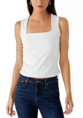 French Connection Women's Square Neck T-Shirt with Side Shirring, White, Medium | Belk