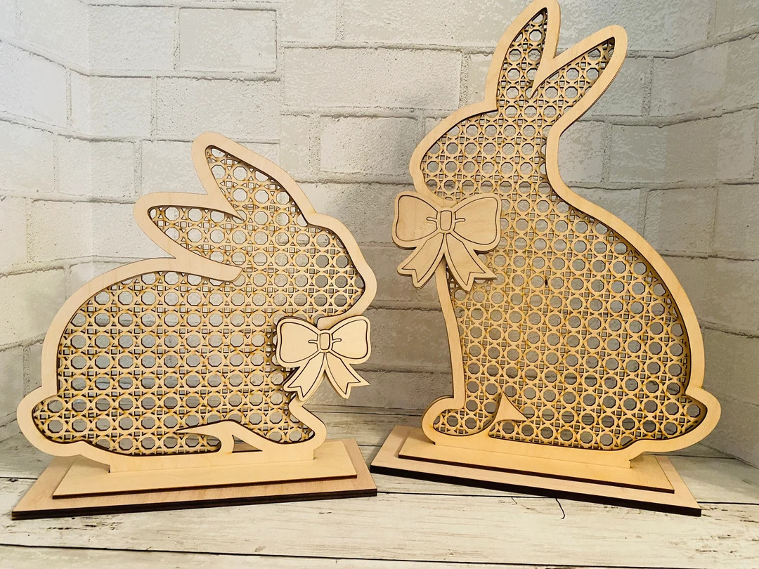 Spring Decor Rattan Rabbit Pair | Etsy (US)