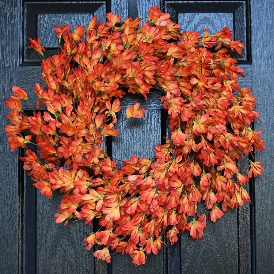 Fall Wreaths for Front Door,24 Inch Orange Forsythia Wreath with Handmade Slik Flower Wreath on G... | Amazon (US)