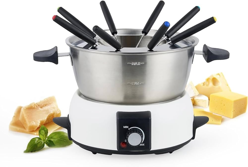 Electric Fondue Pot Set for Cheese & Chocolate - 6-Cup Stainless Steel Fondue Pot with 8 Coded Fo... | Amazon (US)