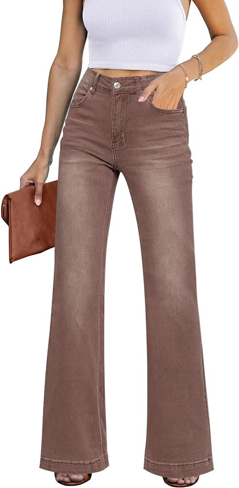 GRAPENT Womens Flare Jeans High Waisted Wide Leg Baggy Jean for Women Stretch Denim Pants | Amazon (US)
