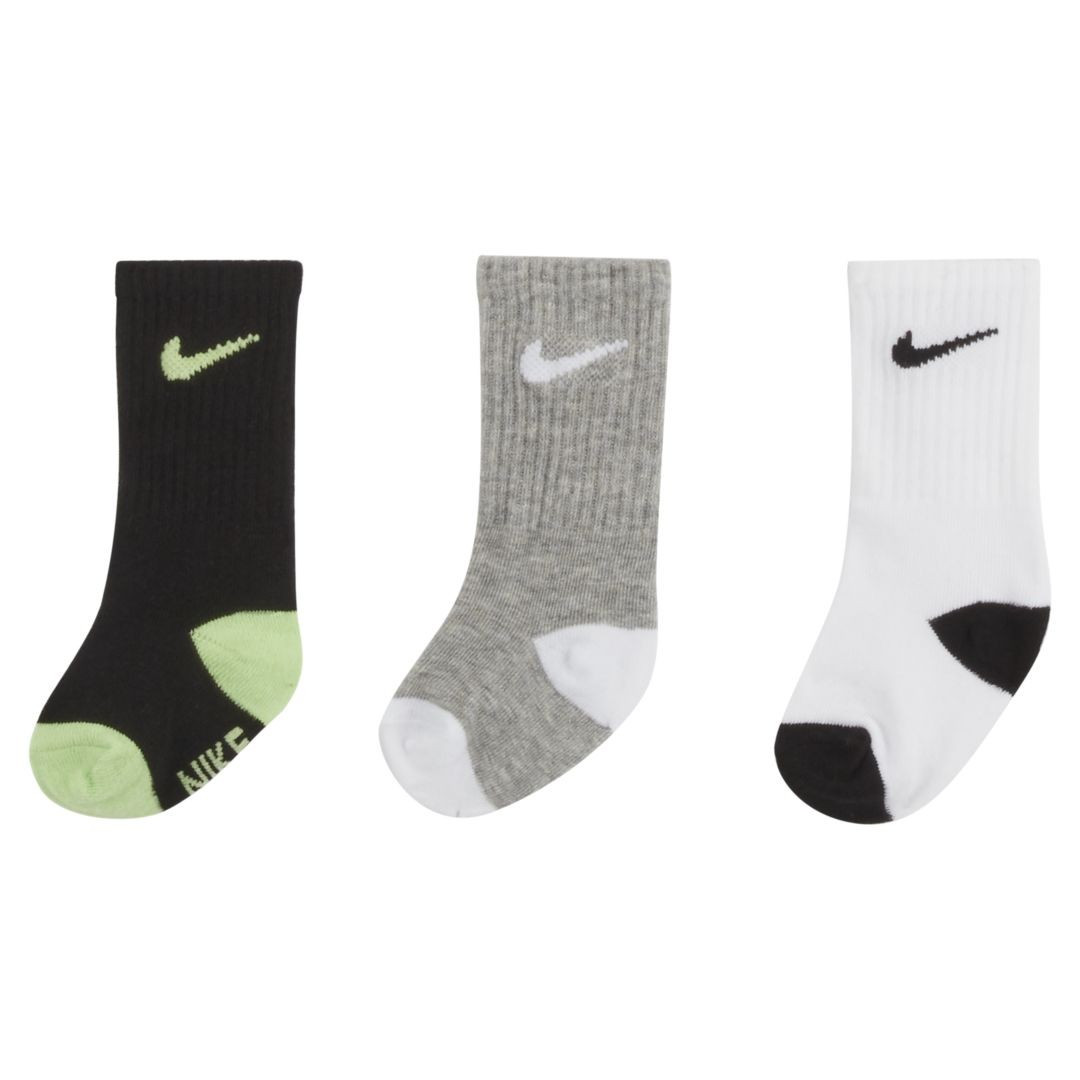Nike Toddler Crew Socks (3 Pairs) Size 6-12M (Green/Black) MN0166-F1L | Nike (US)