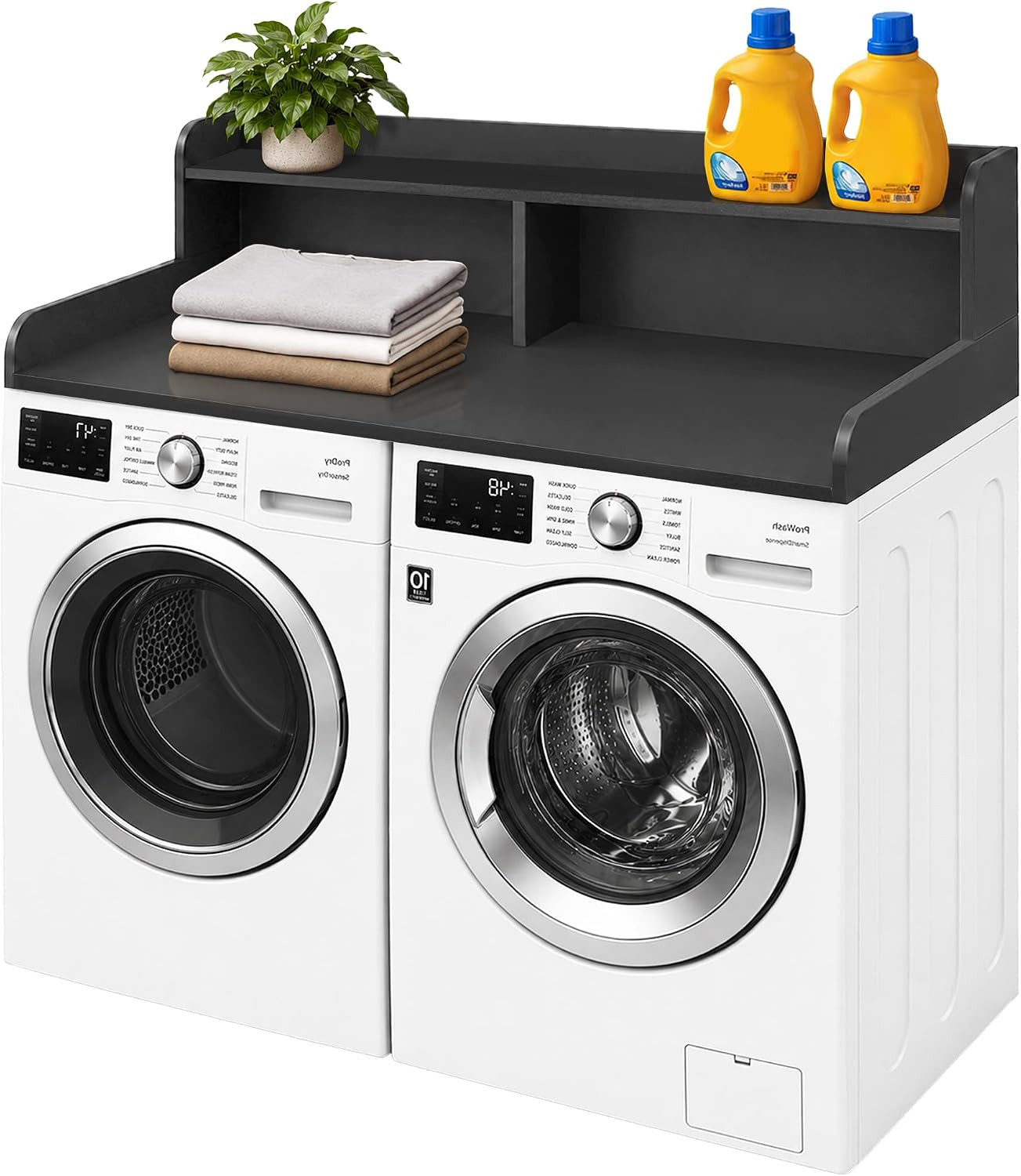Royxen Laundry Countertop with Storage Universal Fit, Washer and Dryer Countertop with Shelf, 2-Tier Washer Dryer Topper for Laundry Room Storage (Black) | Amazon (US)