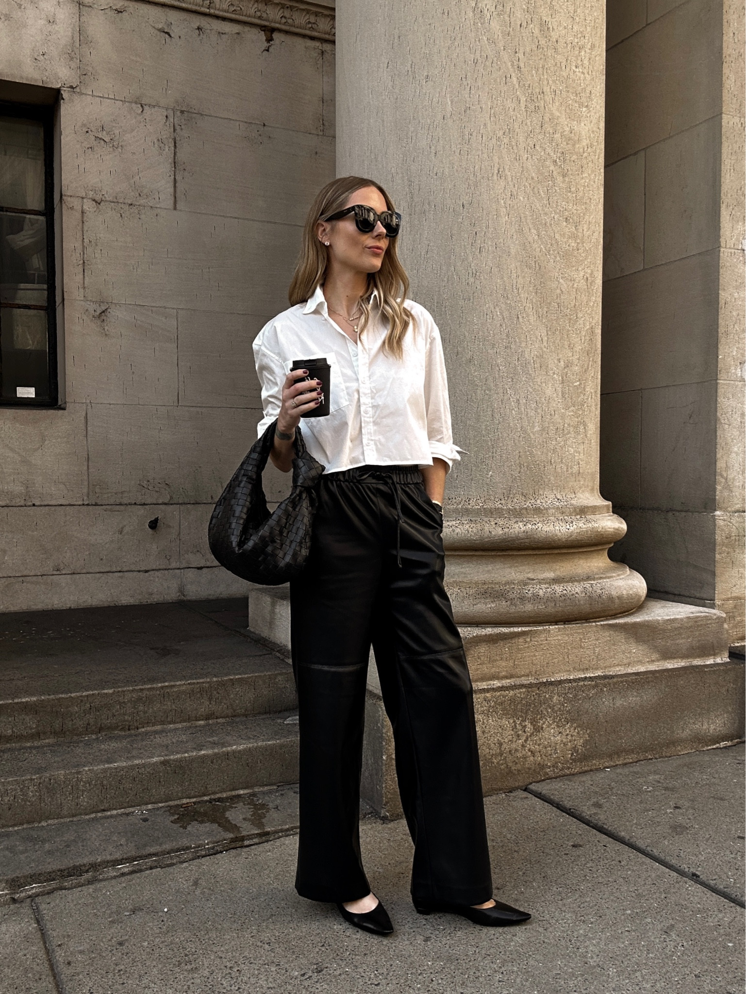 Fashion Jackson, fall outfits, black faux leather pants (small), black flat shoes, white shirt (small) #fashionjackson #MAYSON #streetstyle #falloutfits 

#LTKfindsunder100 #LTKshoecrush #LTKstyletip