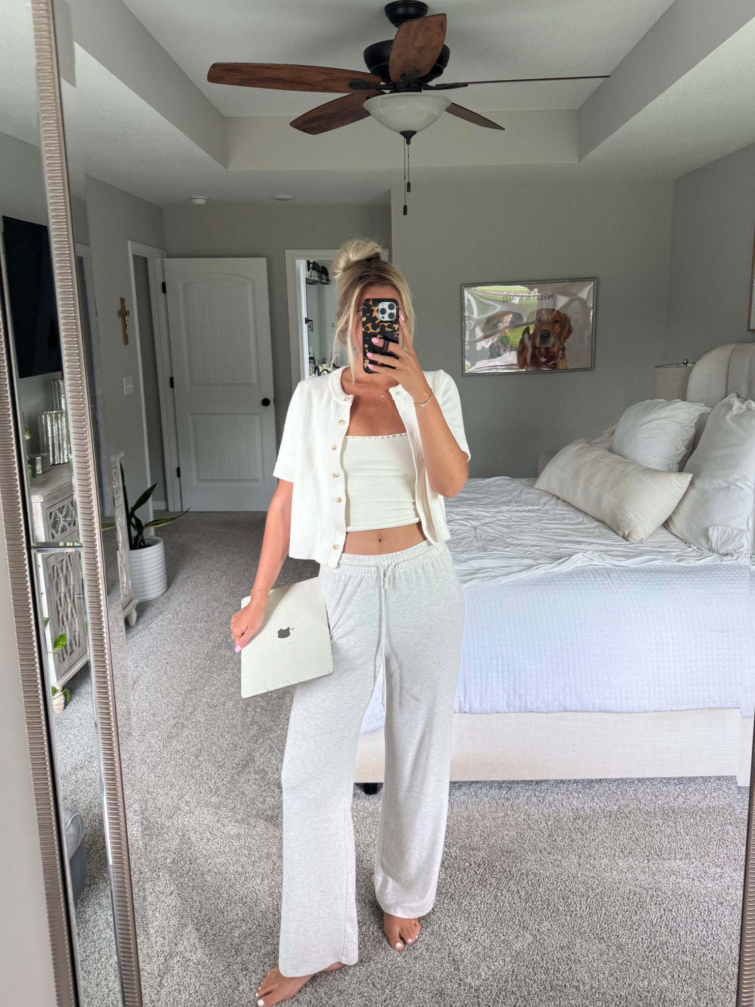 cozy work from home ootd 
size small in cardigan 
small in tank 
small in pants (wear low/mid rise if you’re tall!) 

#LTKStyleTip #LTKSaleAlert #LTKSeasonal