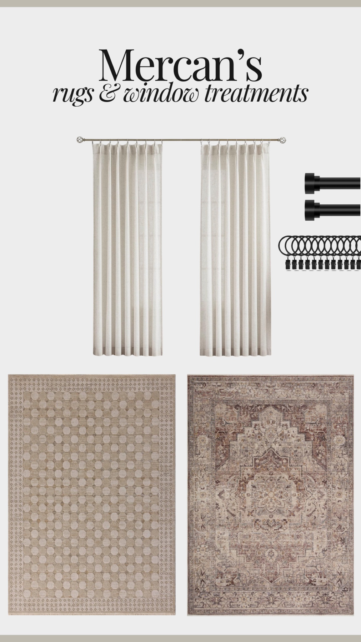 Two beautiful rug options and the best affordable luxury curtains!