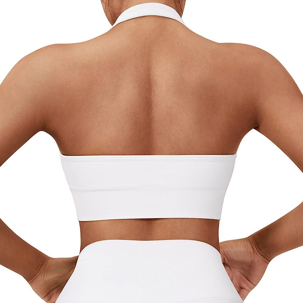 SUUKSESS Women Seamless Halter Sports Bra Backless Padded Workout Crop Tank Tops | Amazon (US)