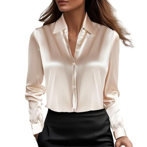 Satin Blouses for Women Silk Button Down Shirts Long Sleeve Business Casual Tops(Bronze, S) | Amazon (US)