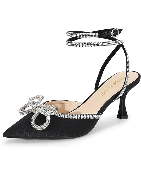 DREAM PAIRS Kitten Heels Rhinestone Bow Ankle Strap Stiletto Pointed Closed Toe Heels for Women P... | Amazon (US)