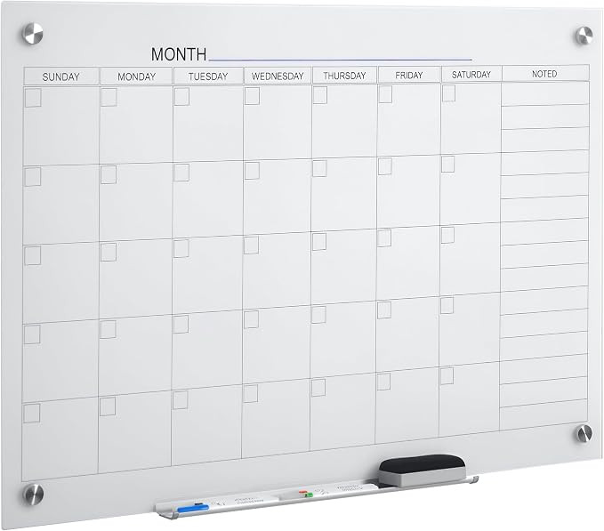 Vinsetto 35"x23" Dry Erase Wall Calendar Glass Whiteboard Monthly Planner | Frameless, Homeschool... | Amazon (US)
