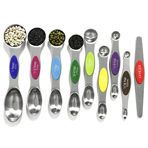 Magnetic Measuring Spoons Set Stainless Steel with Leveler, 9pcs Multicolors Measuring Cups Set for Baking, Measuring Cups and Spoon Set Kitchen Gadgets Apartment Essentials Fits in Spice Jars | Amazon (US)