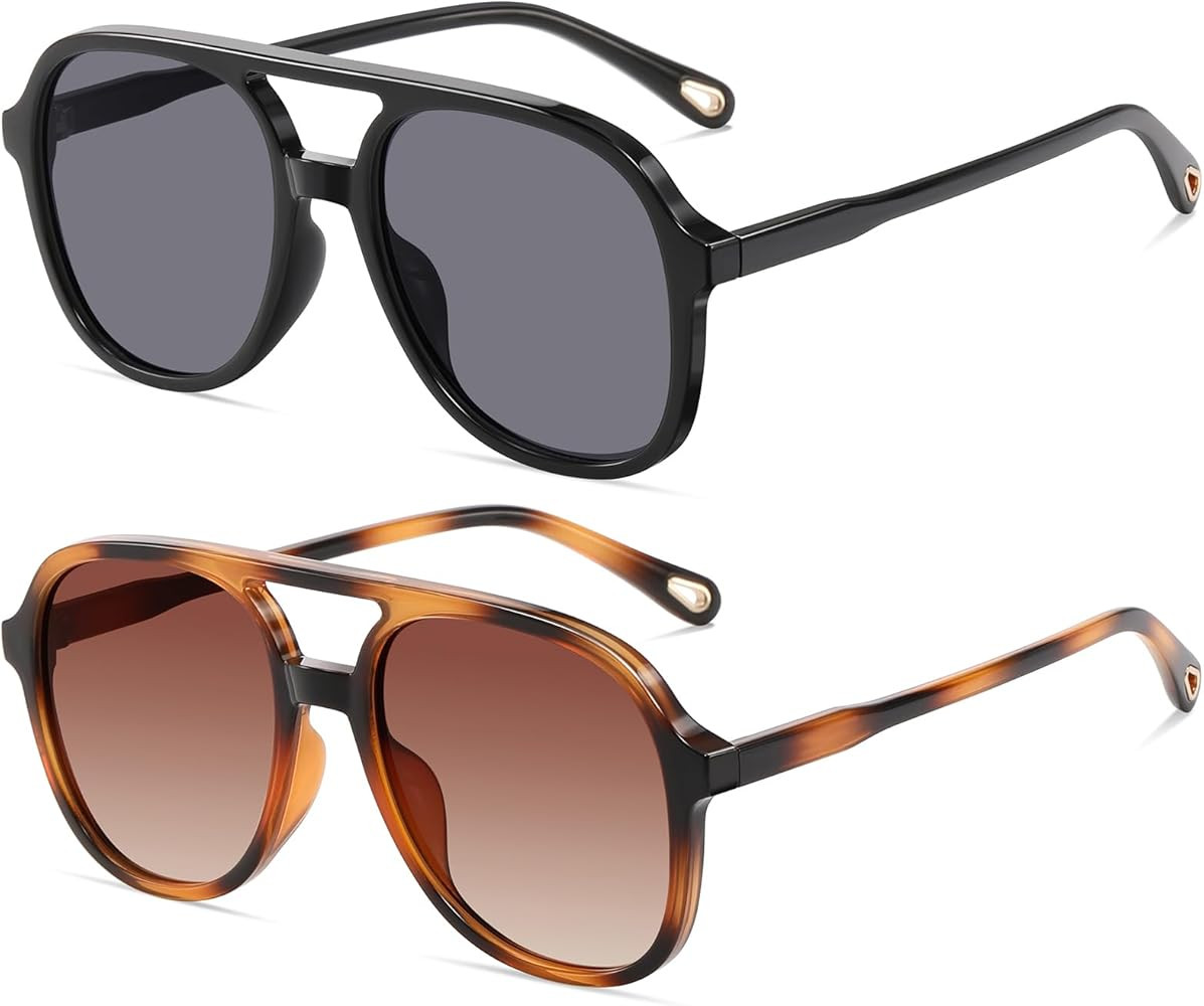 RMMEEY Retro Square Aviator Sunglasses for Womens Mens Vintage 70s Double Bridge Sun Glasses at A... | Amazon (US)