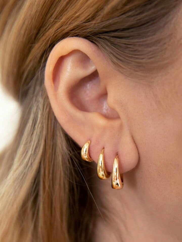 6pcs Simple C-type Copper Earrings For Women, Date Or Vacation Gift | SHEIN