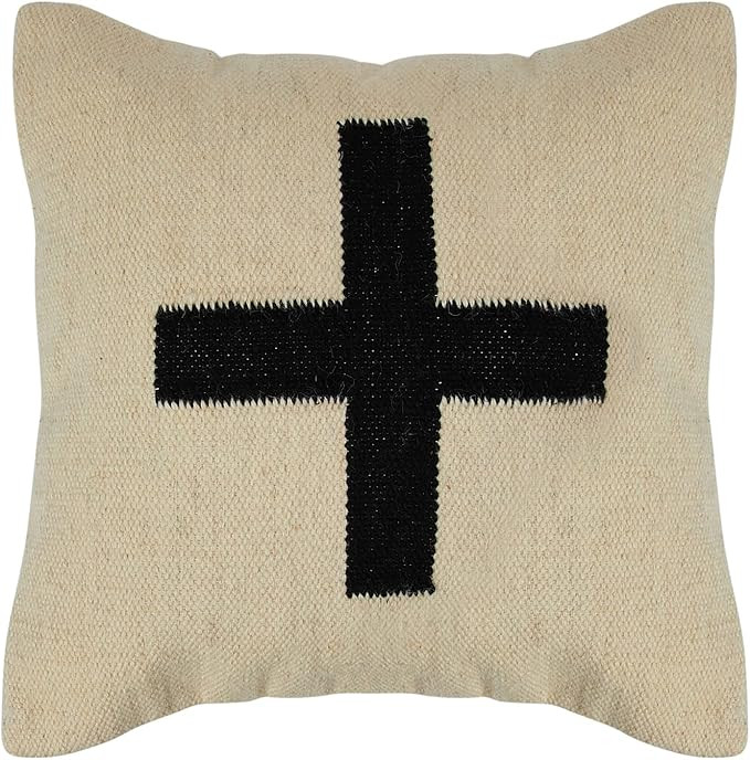 Creative Co-Op Swiss Cross Cotton Wool Throw Pillow, Cream and Black | Amazon (US)