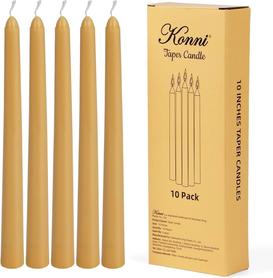 KONNI 0.87×10 Inch Yellow Taper Candles, Unscented and Smokeless Tall Candlesticks, 10 Pack Tape... | Amazon (US)