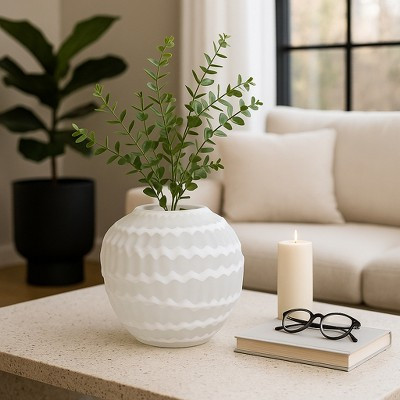 Carved Glass Vase with Vertical Strips Pattern Finish - Tall Flower Vase Centerpiece for Tabletop or Home Decor Styling - White | Target