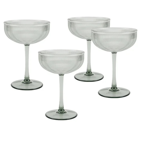 Better Homes & Gardens Green Ribbed Tritan Coupe Glass Set, 4-Piece | Walmart (US)